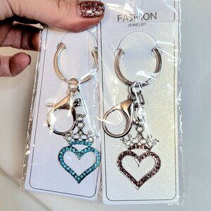 2 Rhinestone Heart & Crown Keychains ~ ALL NEW
